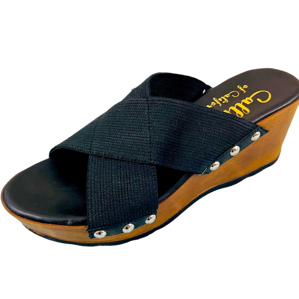 CALLISTO OF CALIFORNIA Black Platform Slip On Open Toe Shoes Women’s Size 7